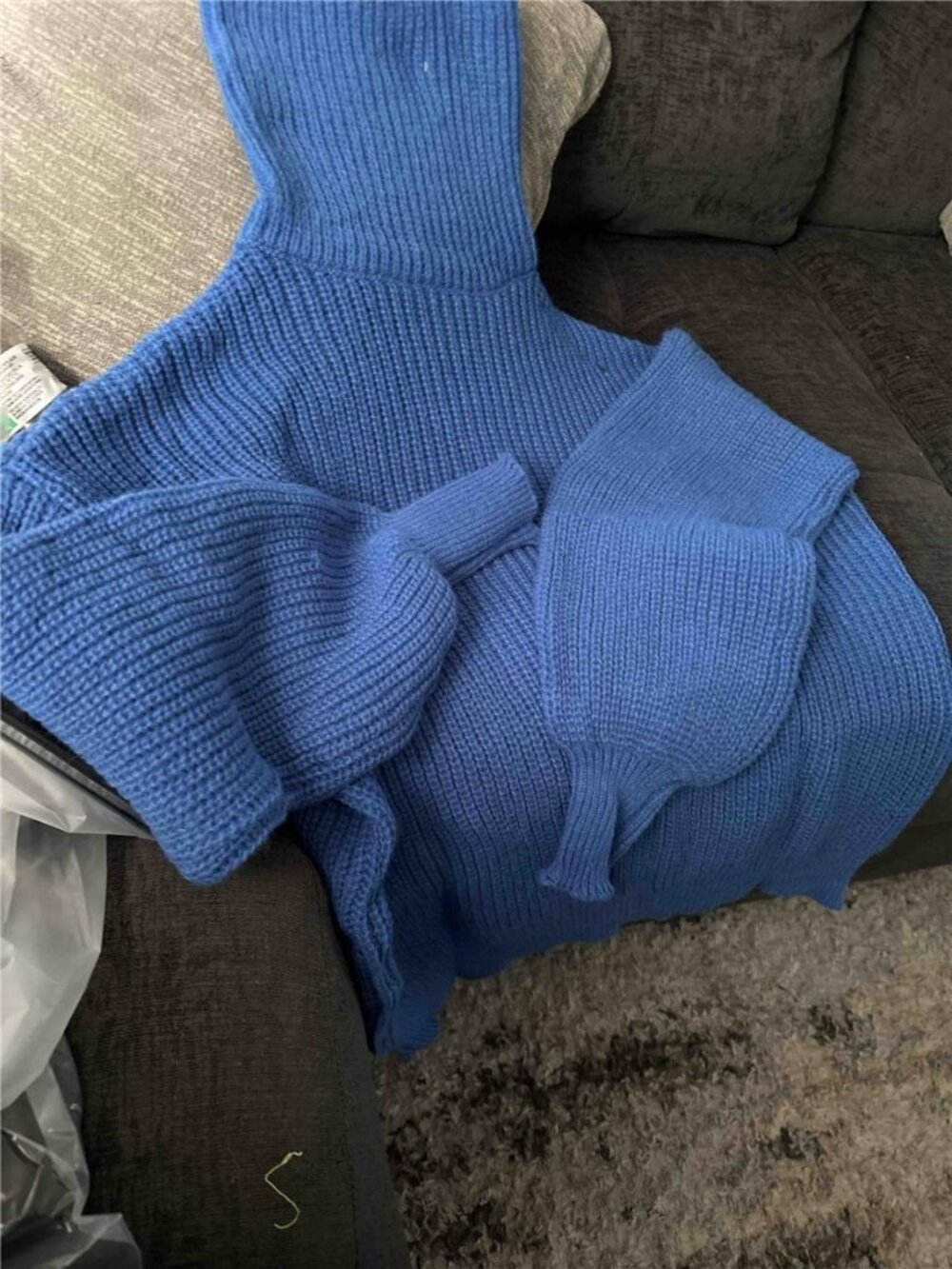 Ribbed Knit Turtleneck Dropped Shoulder Sweater, Long Sleeve Top - Picture 7 of 8